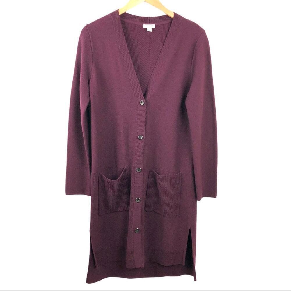J. Jill Button Front Ribbed Duster Cardigan Small Purple Patch Pockets